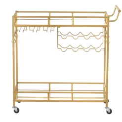 VEVOR Bar Cart, 2 Tiers Home Kitchen Serving Carts, Modern Rolling Utility Station on Wheels, Drink Beverage Trolley with Mirrored Glass Shelves, Wine Rack, Glass Holder, for Living Dining Room, Gold