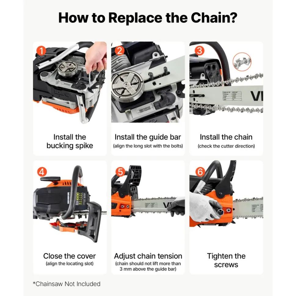 VEVOR Bar & Chainsaw Chain Combo 18" .325" Pitch .058" Gauge 72 Drive Links, Fits VEVOR CN-52G / CN-58G / CN-62G Gas Chainsaw, Alloy Steel, Replacement Guide Bar & Saw Chain with Sharp Cutter Teeth