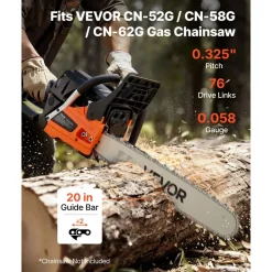 VEVOR Bar & Chainsaw Chain Combo 20" .325" Pitch .058" Gauge 76 Drive Links, Fits VEVOR CN-52G / CN-58G / CN-62G Gas Chainsaw, Alloy Steel, Replacement Guide Bar & Saw Chain with Sharp Cutter Teeth
