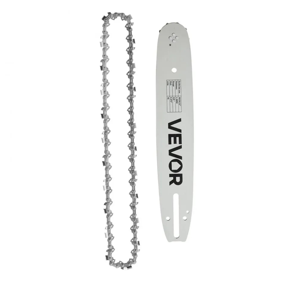 VEVOR Bar & Chainsaw Chain Combo 12" 3/8" Pitch 3/8" Gauge 45 Drive Links, Fits VEVOR CN-25 Gas Chainsaw, Forged Alloy Steel, Replacement Guide Bar & Saw Chain with Sharp Cutter Teeth & Tie Straps