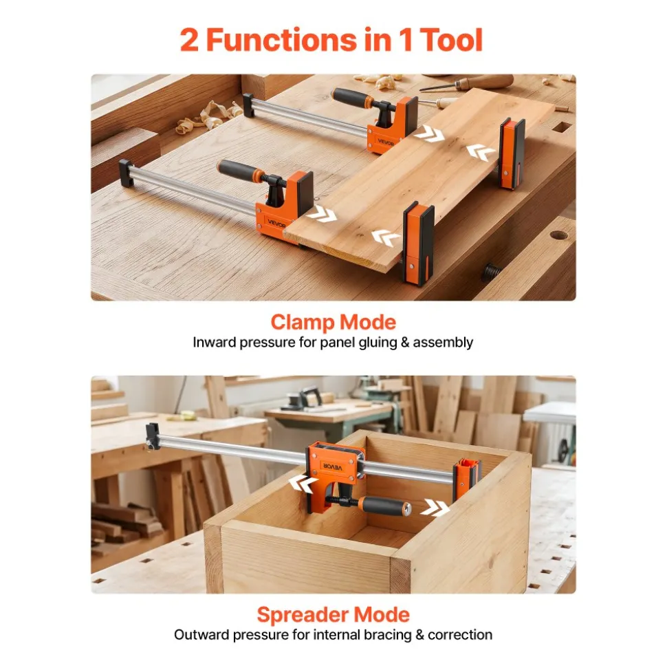 VEVOR Bar Clamps for Woodworking, 4-Pack, 36" Opening F Clamps, 1500 lbs Load Limit, Clamp/Spreader 2 Modes, Soft Rubber Pads, Ergonomic Handle, Carbon Steel Bar, for Wood Working and Metal Working