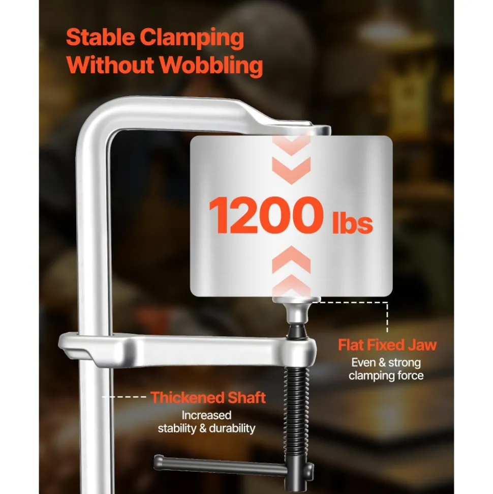 VEVOR Bar Clamps for Woodworking, 4-Pack, 12" Opening, 4.72 in Throat Depth, 1200 lbs Load Limit, Sturdy Steel Forging and Casting, with Swivel Jaw and T-Handle, for Wood Working and Metal Working