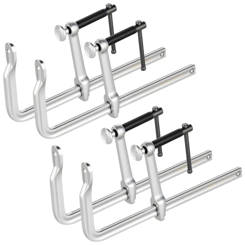 VEVOR Bar Clamps for Woodworking, 4-Pack, 12" Opening, 4.72 in Throat Depth, 1200 lbs Load Limit, Sturdy Steel Forging and Casting, with Swivel Jaw and T-Handle, for Wood Working and Metal Working