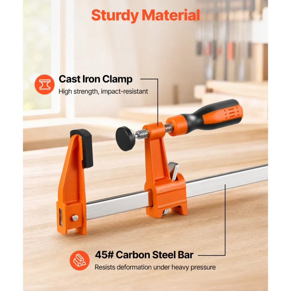 VEVOR Bar Clamps for Woodworking, 8-Pack, 36" Opening F Clamps, 600 lbs Load Limit, with Plastic Pad and Self-Locking Design, Premium Cast Iron and Carbon Steel, for Wood Working and Metal Working