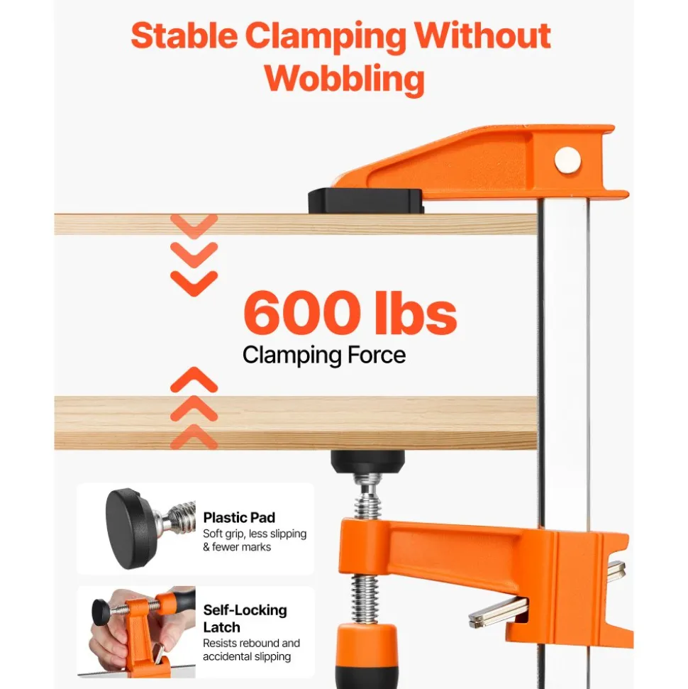 VEVOR Bar Clamps for Woodworking, 8-Pack, 36" Opening F Clamps, 600 lbs Load Limit, with Plastic Pad and Self-Locking Design, Premium Cast Iron and Carbon Steel, for Wood Working and Metal Working