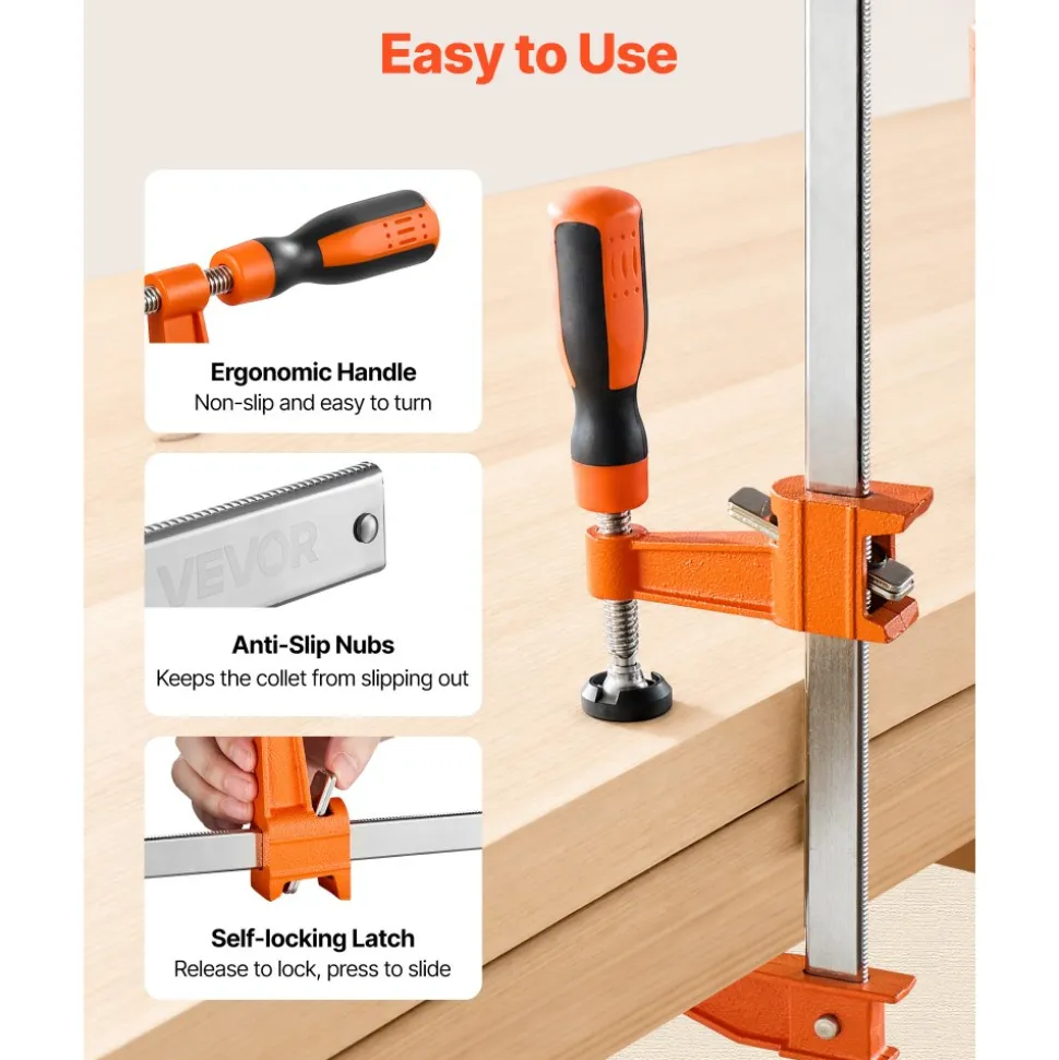VEVOR Bar Clamps for Woodworking, 8-Pack, 36" Opening F Clamps, 600 lbs Load Limit, with Plastic Pad and Self-Locking Design, Premium Cast Iron and Carbon Steel, for Wood Working and Metal Working