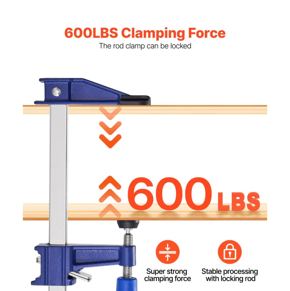 VEVOR Bar Clamps for Woodworking, 2-Pack 12 inch and 2-Pack 6 inch, One-Handed Clamp/Spreader, Quick-Grip F-Clamp with 154 lbs Load Limit, Premium Plastic and Steel, for Woodworking Metal working