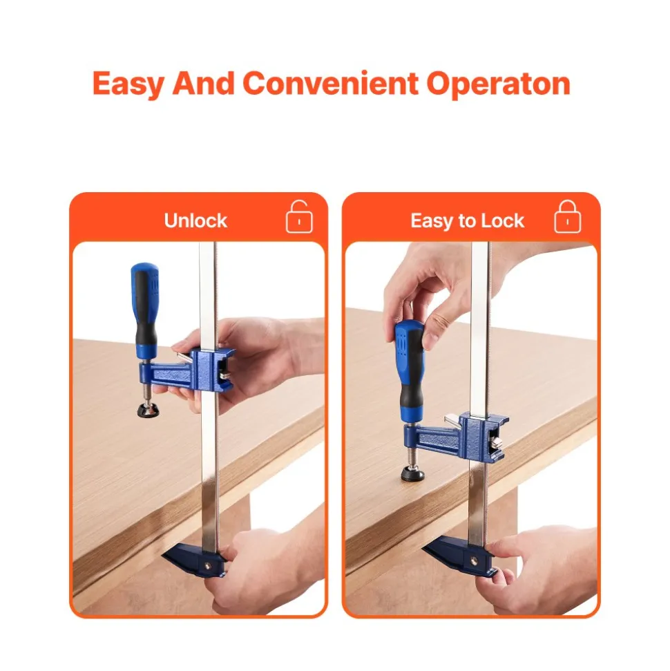 VEVOR Bar Clamps for Woodworking, 2-Pack 12 inch and 2-Pack 6 inch, One-Handed Clamp/Spreader, Quick-Grip F-Clamp with 154 lbs Load Limit, Premium Plastic and Steel, for Woodworking Metal working
