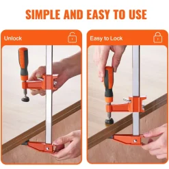 VEVOR Bar Clamps for Woodworking, 2-Pack 24 inch Opening, Lockable F-Clamp with 600 lbs Load Limit, 2-1/2 inch Depth, Cast Iron and Carbon Steel, Easy to Use, Wood Clamps for Woodworking Metal Working
