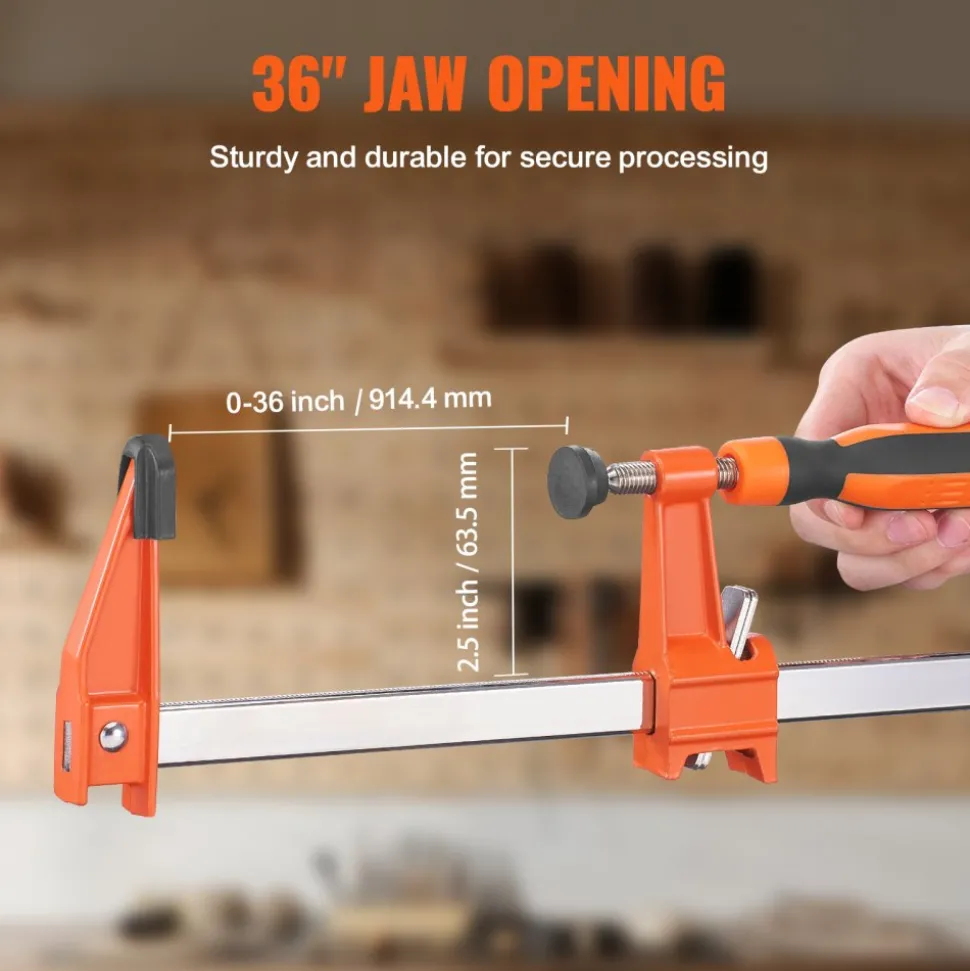 VEVOR Bar Clamps for Woodworking, 2-Pack 36" Clamp, Quick-Change F Clamp with 600 lbs Load Limit, 2.5" Throat Depth, Cast Iron and Carbon Steel, Wood Clamps for Woodworking Metal Working