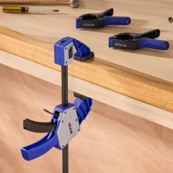 VEVOR Bar Clamps for Woodworking, 2-Pack 24 inch One-Handed Clamp/Spreader, Quick-Grip F-Clamp with 340 lbs Load Limit, Premium Plastic and Carbon Steel, for Woodworking Metal working, Blue + Black