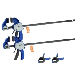 VEVOR Bar Clamps for Woodworking, 2-Pack 24 inch One-Handed Clamp/Spreader, Quick-Grip F-Clamp with 340 lbs Load Limit, Premium Plastic and Carbon Steel, for Woodworking Metal working, Blue + Black