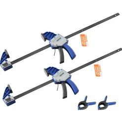 VEVOR Bar Clamps for Woodworking, 2-Pack 24 inch One-Handed Clamp/Spreader, Quick-Grip F-Clamp with 340 lbs Load Limit, Premium Plastic and Carbon Steel, for Woodworking Metal working, Blue + Black
