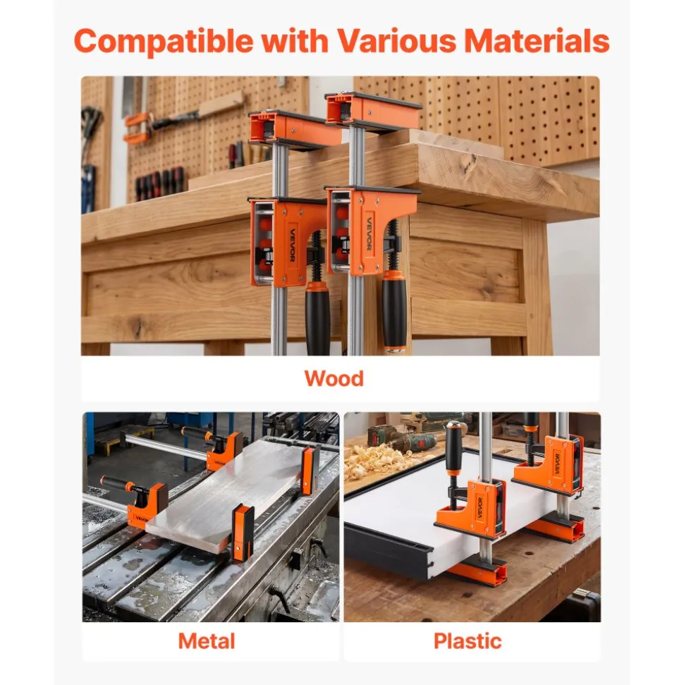 VEVOR Bar Clamps for Woodworking, 4-Pack, 24" and 31" F Clamps, 1100 lbs Load Limit, Clamp/Spreader 2 Modes, Soft Rubber Pads, Ergonomic Handle, Carbon Steel Bar, for Wood Working and Metal Working
