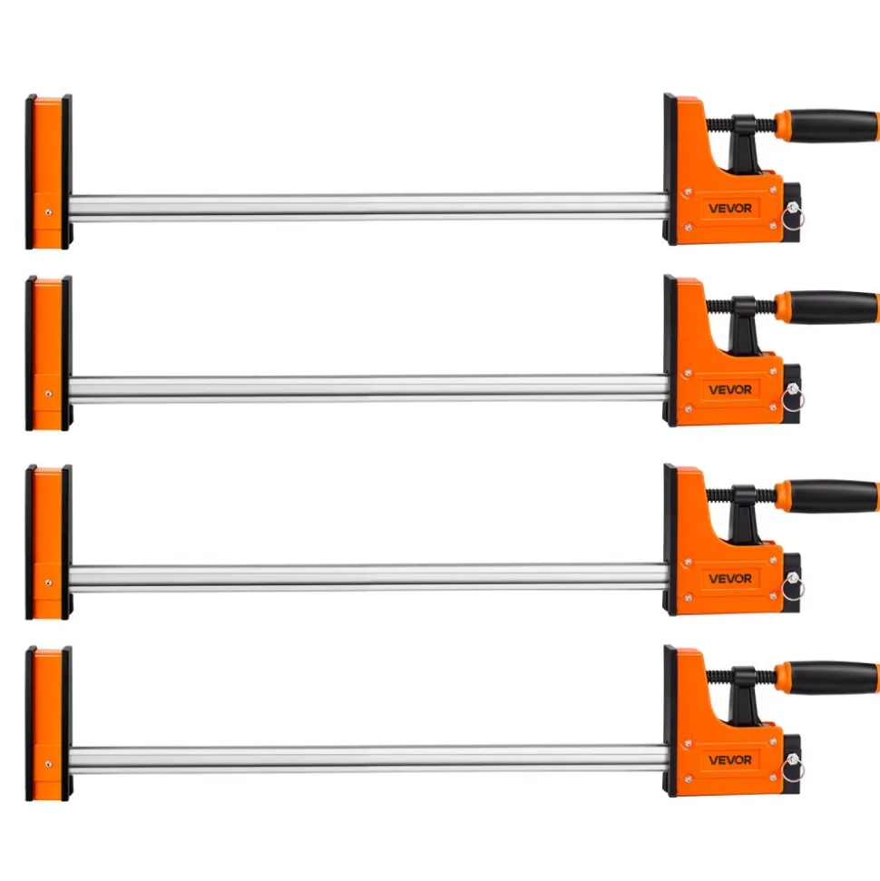 VEVOR Bar Clamps for Woodworking, 4-Pack, 24" and 31" F Clamps, 1100 lbs Load Limit, Clamp/Spreader 2 Modes, Soft Rubber Pads, Ergonomic Handle, Carbon Steel Bar, for Wood Working and Metal Working