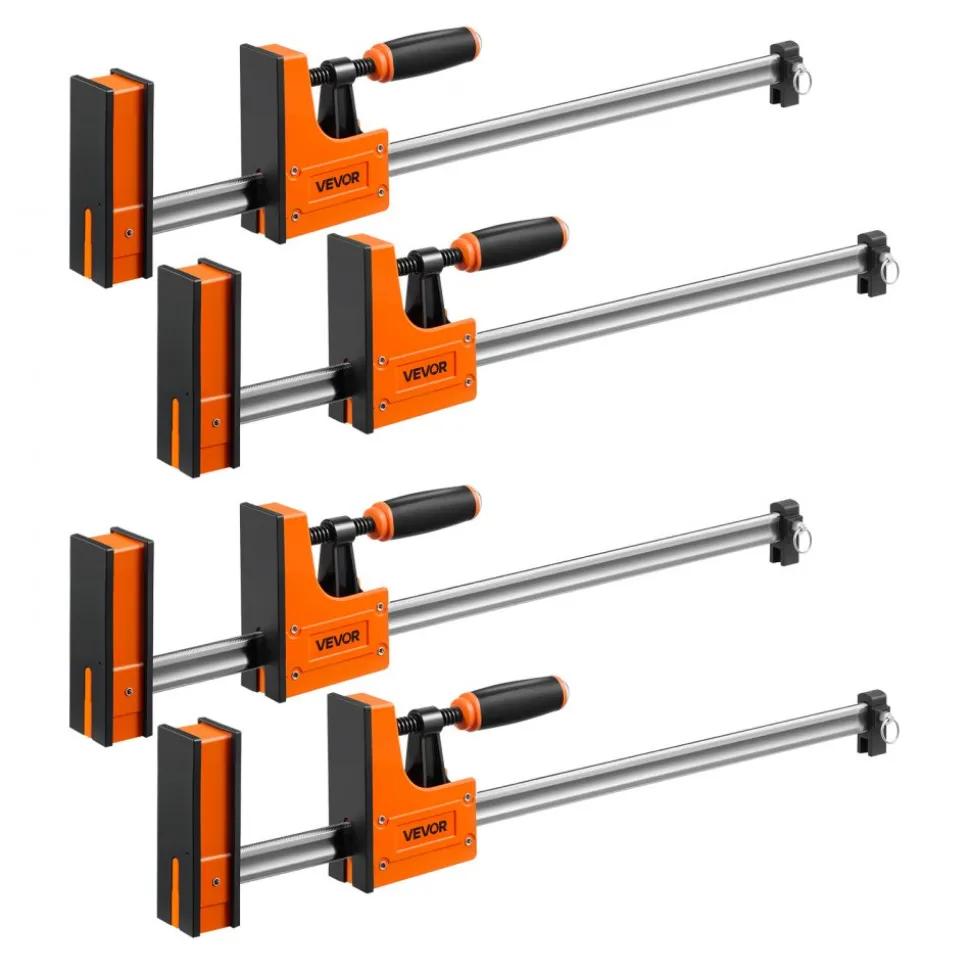 VEVOR Bar Clamps for Woodworking, 4-Pack, 24" and 31" F Clamps, 1100 lbs Load Limit, Clamp/Spreader 2 Modes, Soft Rubber Pads, Ergonomic Handle, Carbon Steel Bar, for Wood Working and Metal Working