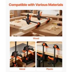 VEVOR Bar Clamps for Woodworking, 8-Pack, 24" Opening F Clamps, 600 lbs Load Limit, with Plastic Pad and Self-Locking Design, Premium Cast Iron and Carbon Steel, for Wood Working and Metal Working