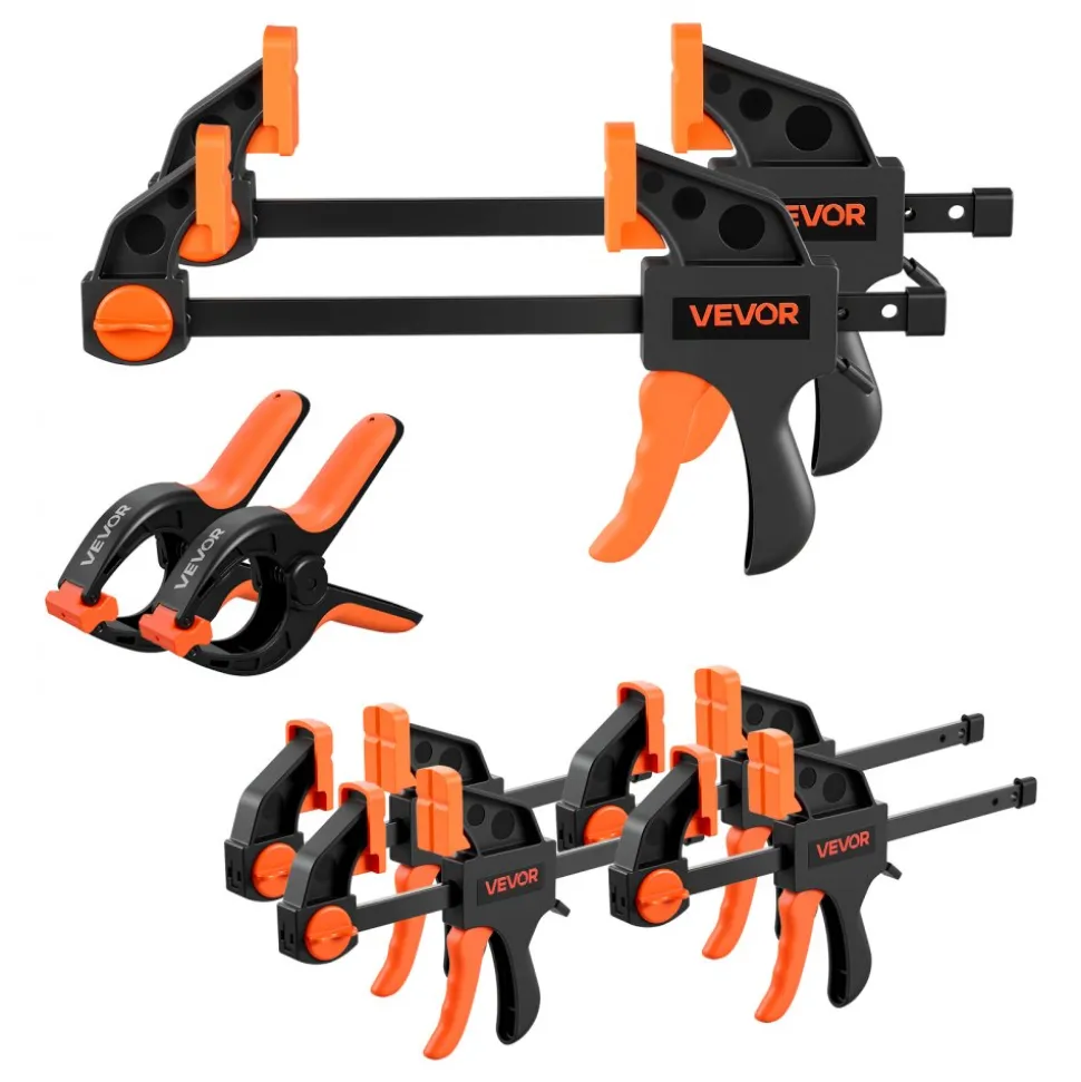 VEVOR Bar Clamps for Woodworking, 8-Pack, 6" and 12" F Clamps, 600 lbs Load Limit, with Plastic Pad and Self-Locking Design, Malleable Iron and Carbon Steel, for Wood Working and Metal Working