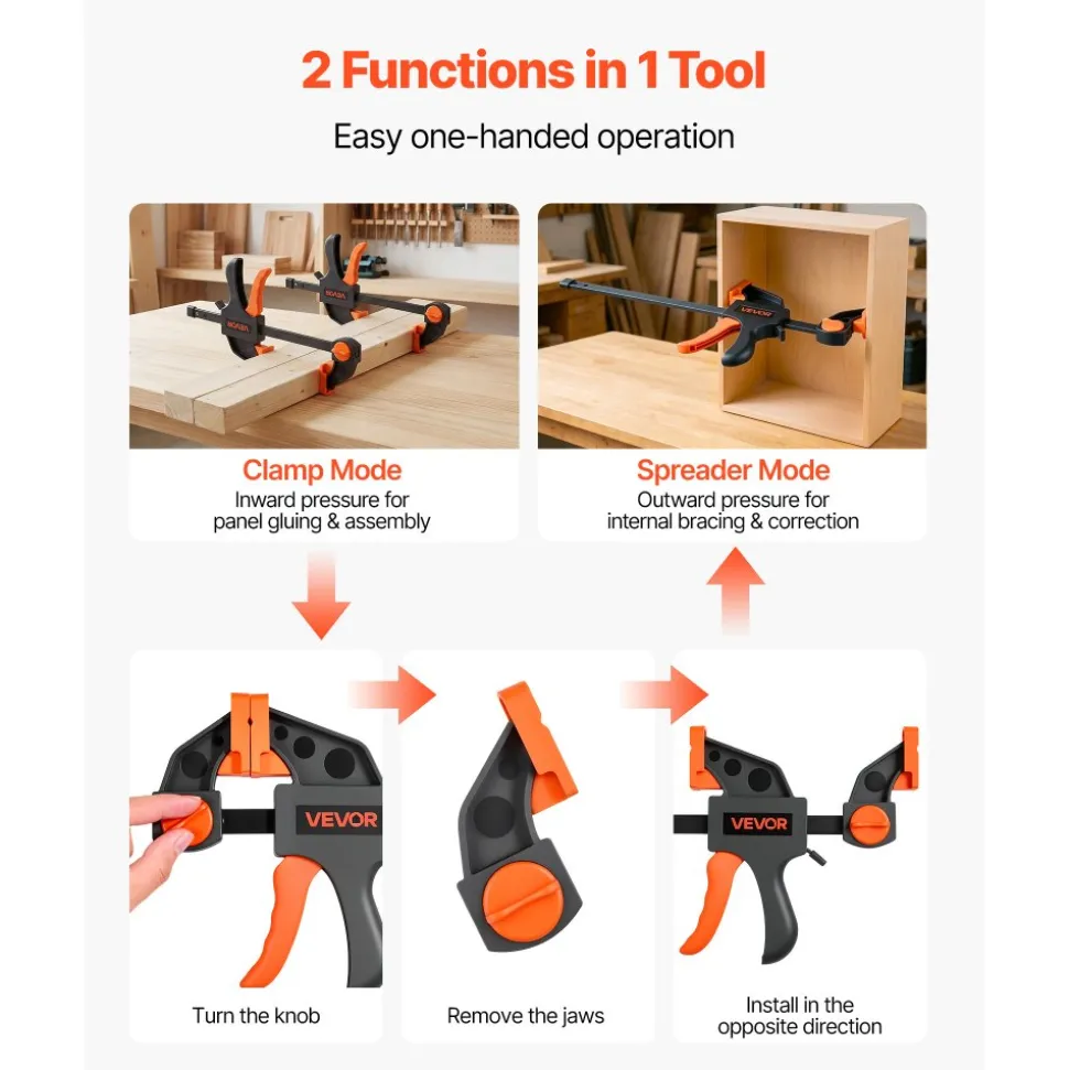 VEVOR Bar Clamps for Woodworking, 8-Pack, 6" and 12" F Clamps, 600 lbs Load Limit, with Plastic Pad and Self-Locking Design, Malleable Iron and Carbon Steel, for Wood Working and Metal Working