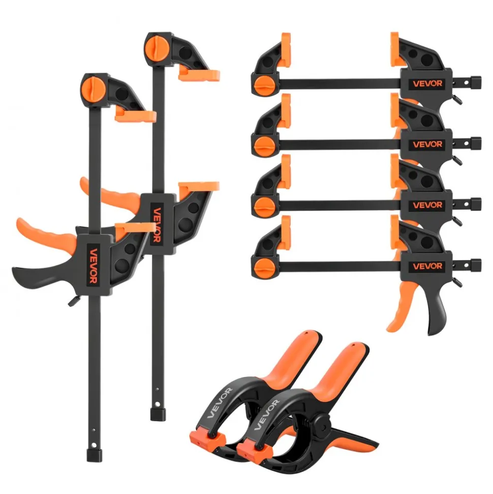 VEVOR Bar Clamps for Woodworking, 8-Pack, 6" and 12" F Clamps, 600 lbs Load Limit, with Plastic Pad and Self-Locking Design, Malleable Iron and Carbon Steel, for Wood Working and Metal Working