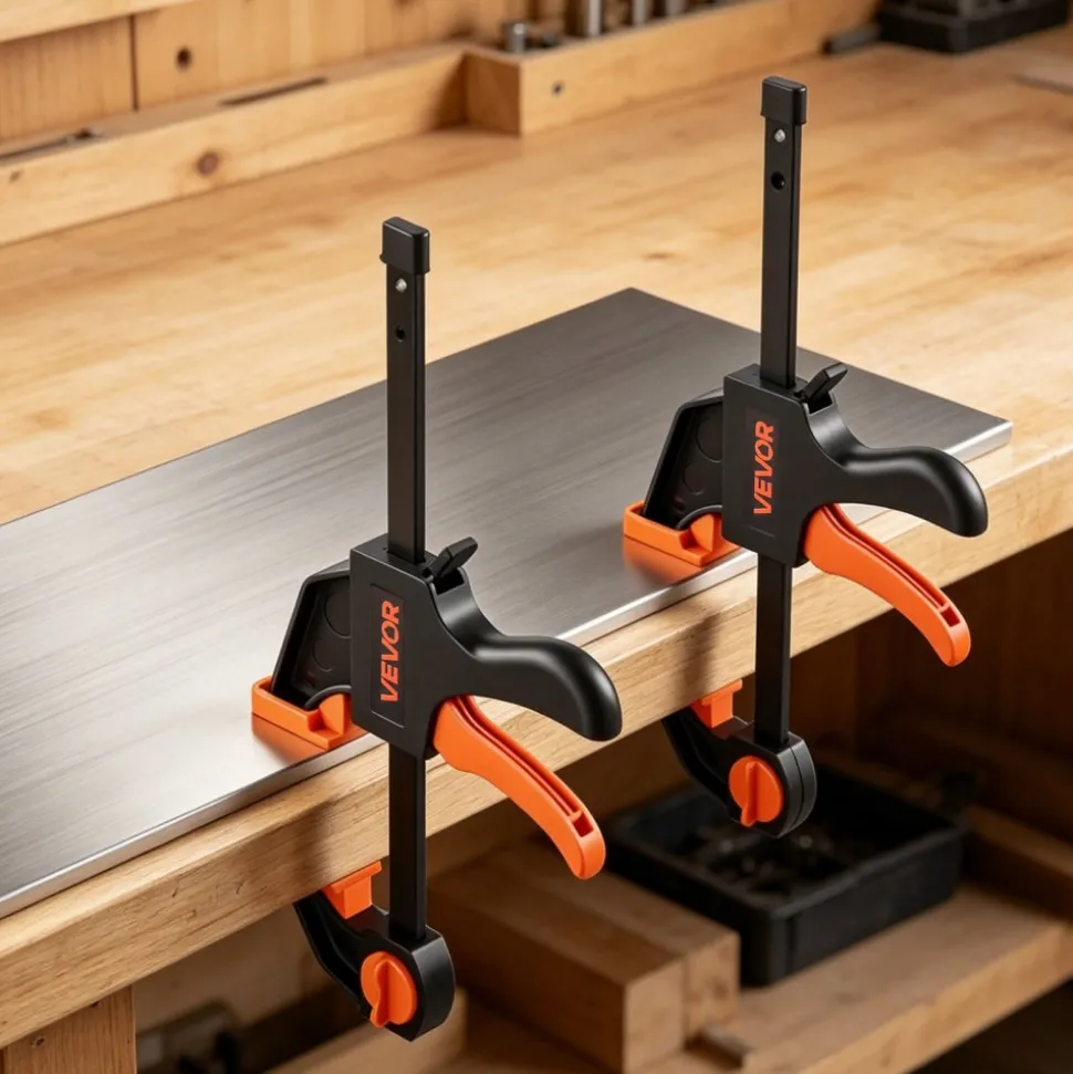 VEVOR Bar Clamps for Woodworking, 8-Pack, 6" and 12" F Clamps, 600 lbs Load Limit, with Plastic Pad and Self-Locking Design, Malleable Iron and Carbon Steel, for Wood Working and Metal Working