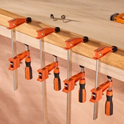 VEVOR Bar Clamps for Woodworking, 2-Pack 6 inch and 2-Pack 12 inch, Lockable F-Clamp with 600 lbs Load Limit, 2-1/2 inch Depth, Cast Iron and Carbon Steel, Wood Clamps for Woodworking Metal Working