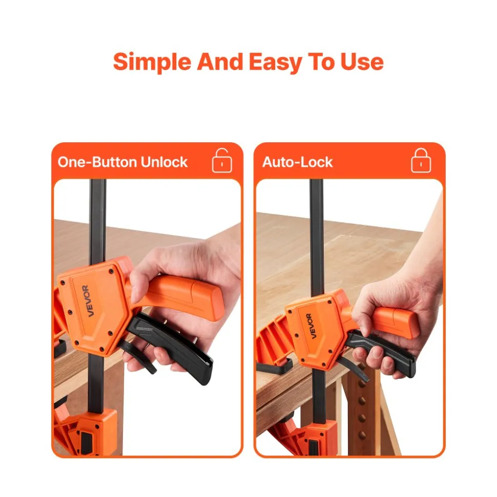 VEVOR Bar Clamps for Woodworking, 2-Pack 36 inch Opening, Lockable F-Clamp with 600 lbs Load Limit, 2-1/2 inch Depth, Cast Iron and Carbon Steel, Easy to Use, Wood Clamps for Woodworking Metal Working