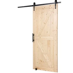 VEVOR Barn Door and Hardware Kit, 36" x 84" Wood Sliding Barn Door, Smoothly and Quietly, Barn Door Kit with 8-in-1 Floor Guide and Door Handle, Spruce Wood Panelled Slab, Easy to Install