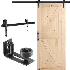 VEVOR Barn Door and Hardware Kit, 36" x 84" Wood Sliding Barn Door, Smoothly and Quietly, Barn Door Kit with 8-in-1 Floor Guide and Door Handle, Spruce Wood Panelled Slab, Easy to Install
