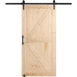 VEVOR Barn Door and Hardware Kit, 30" x 84" Wood Sliding Barn Door, Smoothly and Quietly, Barn Door Kit with 8-in-1 Floor Guide and Door Handle, Spruce Wood Panelled Slab, Easy to Install