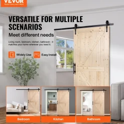 VEVOR Barn Door and Hardware Kit, 30" x 84" Wood Sliding Barn Door, Smoothly and Quietly, Barn Door Kit with 8-in-1 Floor Guide and Door Handle, Spruce Wood Panelled Slab, Easy to Install