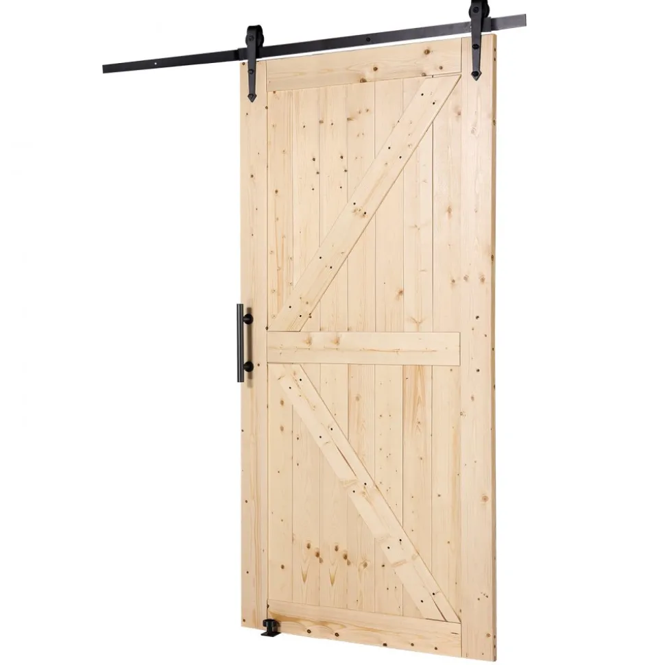 VEVOR Barn Door and Hardware Kit, 42" x 84" Wood Sliding Barn Door, Smoothly and Quietly, Barn Door Kit with 8-in-1 Floor Guide and Door Handle, Spruce Wood Panelled Slab, Easy to Install