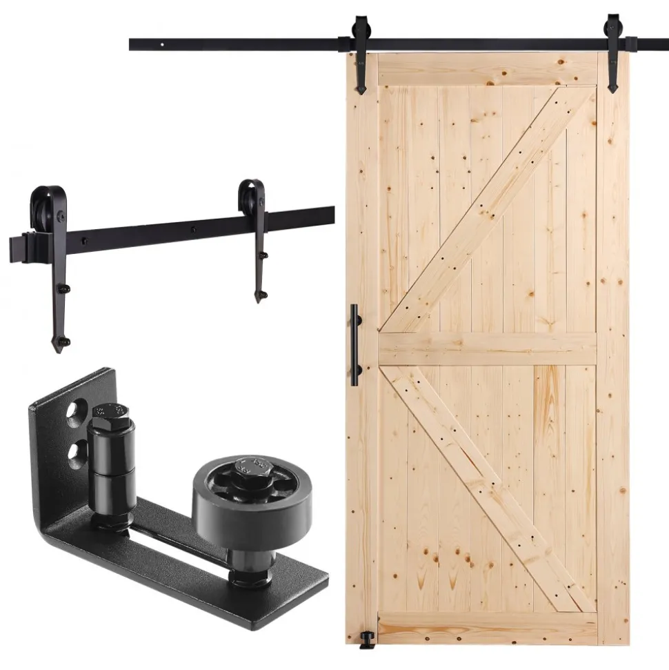 VEVOR Barn Door and Hardware Kit, 42" x 84" Wood Sliding Barn Door, Smoothly and Quietly, Barn Door Kit with 8-in-1 Floor Guide and Door Handle, Spruce Wood Panelled Slab, Easy to Install