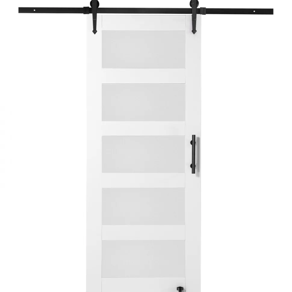 VEVOR Barn Door and Hardware Kit, 30" x 84" Wood and Glass Sliding Barn Door, Smoothly and Quietly, Barn Door Kit with 8-in-1 Floor Guide and Door Handle, Spruce Wood Slab and Frosted Glass