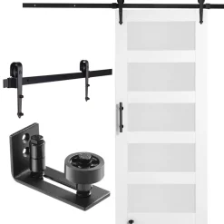 VEVOR Barn Door and Hardware Kit, 36" x 84" Wood and Glass Sliding Barn Door, Smoothly and Quietly, Barn Door Kit with 8-in-1 Floor Guide and Door Handle, Spruce Wood Slab and Frosted Glass