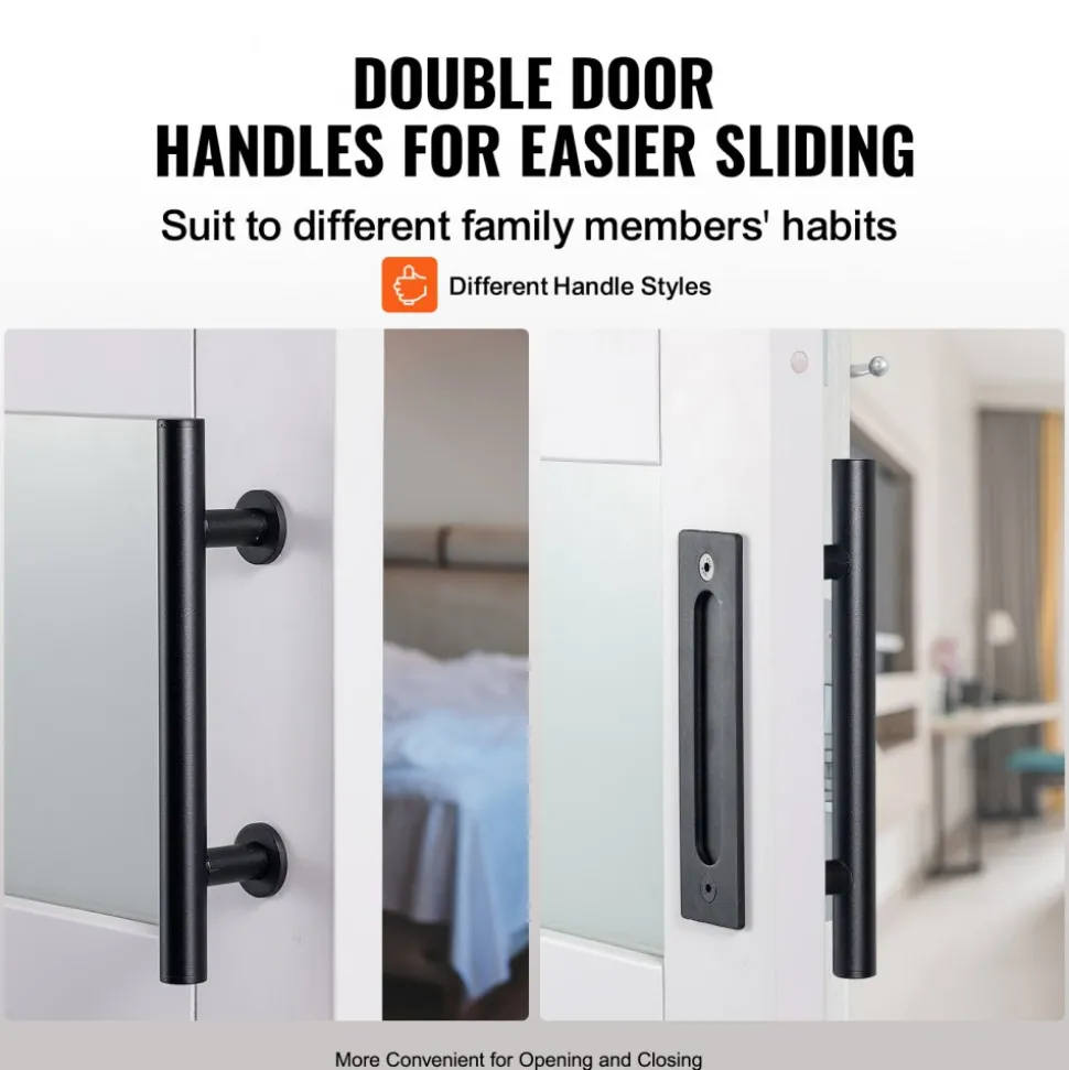 VEVOR Barn Door and Hardware Kit, 36" x 84" Wood and Glass Sliding Barn Door, Smoothly and Quietly, Barn Door Kit with 8-in-1 Floor Guide and Door Handle, Spruce Wood Slab and Frosted Glass