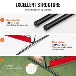 VEVOR Barricade Backstop Net, 16x10 ft Ball Sports Barrier Netting, Portable Practice Equipment with Carry Bag, Protection Screen for Baseball Softball Lacrosse Soccer Hockey Training, for Backyard