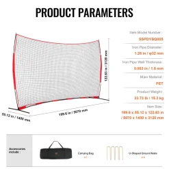 VEVOR Barricade Backstop Net, 16x10 ft Ball Sports Barrier Netting, Portable Practice Equipment with Carry Bag, Protection Screen for Baseball Softball Lacrosse Soccer Hockey Training, for Backyard
