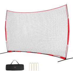 VEVOR Barricade Backstop Net, 16x10 ft Ball Sports Barrier Netting, Portable Practice Equipment with Carry Bag, Protection Screen for Baseball Softball Lacrosse Soccer Hockey Training, for Backyard