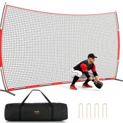 VEVOR Barricade Backstop Net, 20x10 ft Ball Sports Barrier Netting, Portable Practice Equipment with Carry Bag, Protection Screen for Baseball Softball Lacrosse Soccer Hockey Training, for Backyard