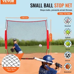 VEVOR Barricade Backstop Net, 7x7 ft Ball Sports Barrier Netting, Portable Practice Equipment with Carry Bag, Protection Screen for Baseball Softball Lacrosse Soccer Hockey Training, for Backyard