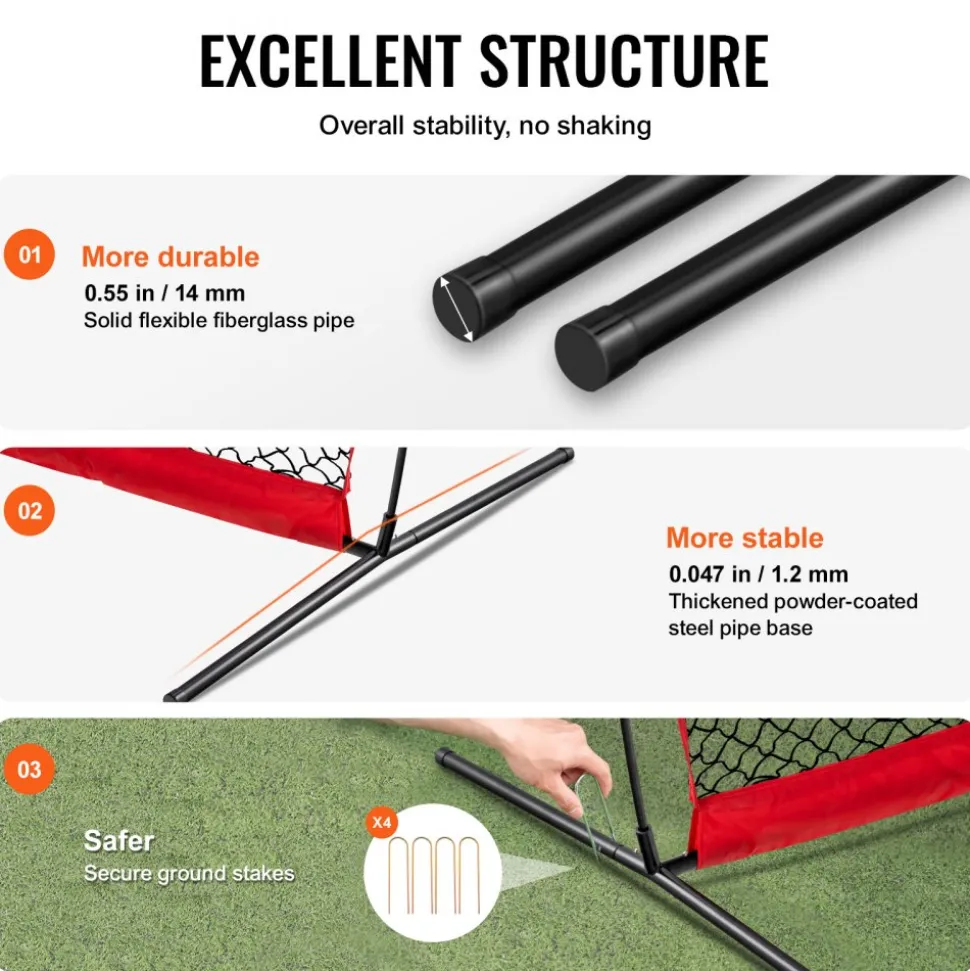 VEVOR Barricade Backstop Net, 7x7 ft Ball Sports Barrier Netting, Portable Practice Equipment with Carry Bag, Protection Screen for Baseball Softball Lacrosse Soccer Hockey Training, for Backyard