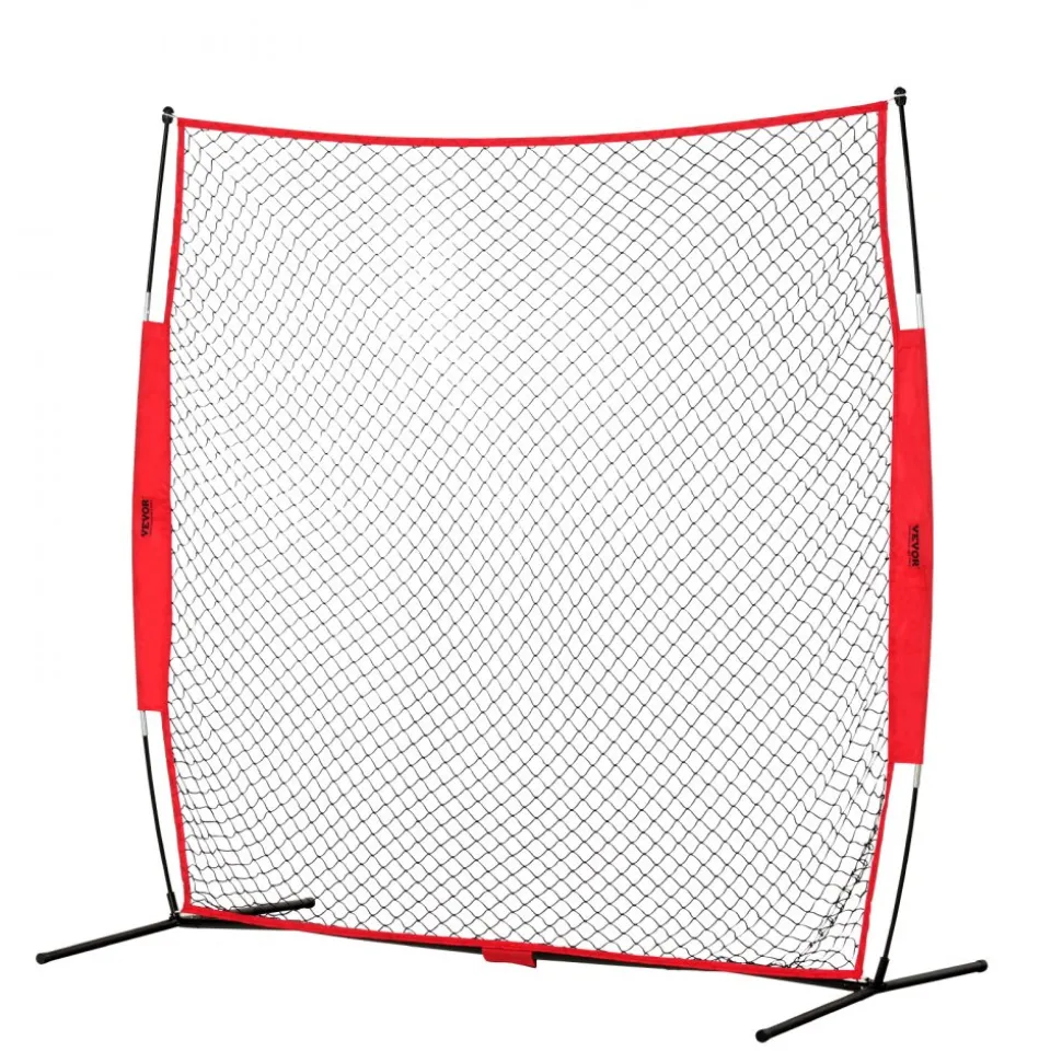 VEVOR Barricade Backstop Net, 7x7 ft Ball Sports Barrier Netting, Portable Practice Equipment with Carry Bag, Protection Screen for Baseball Softball Lacrosse Soccer Hockey Training, for Backyard
