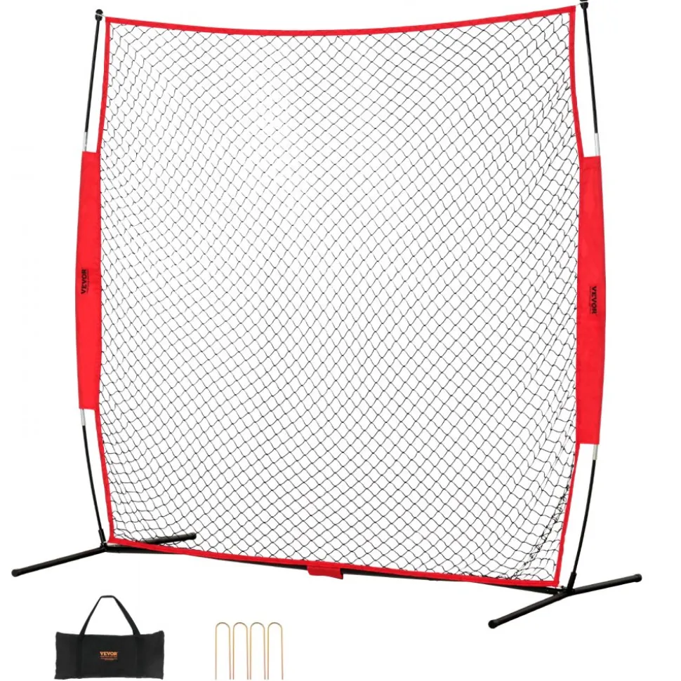 VEVOR Barricade Backstop Net, 7x7 ft Ball Sports Barrier Netting, Portable Practice Equipment with Carry Bag, Protection Screen for Baseball Softball Lacrosse Soccer Hockey Training, for Backyard