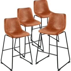VEVOR Bar Stool Set of 4, 26 inch Counter Height Stools, Modern PU Leather Counter Barstool with Backrest, Metal Legs, Easy Assembly Armless Bar Chair, Island Barstool for Kitchen, Dining Room, Brown