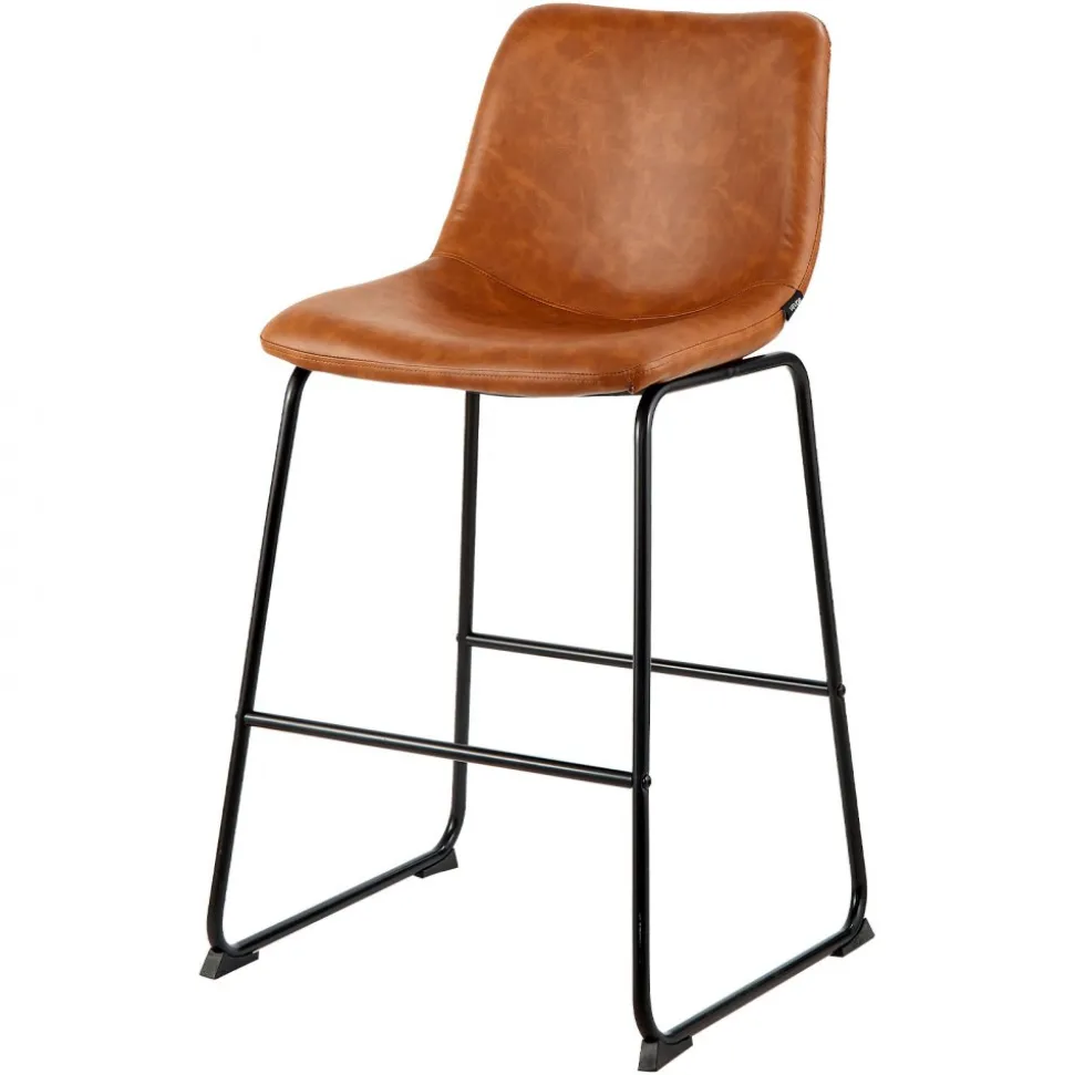 VEVOR Bar Stool Set of 4, 26 inch Counter Height Stools, Modern PU Leather Counter Barstool with Backrest, Metal Legs, Easy Assembly Armless Bar Chair, Island Barstool for Kitchen, Dining Room, Brown