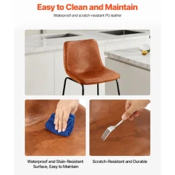 VEVOR Bar Stool Set of 4, 26 inch Counter Height Stools, Modern PU Leather Counter Barstool with Backrest, Metal Legs, Easy Assembly Armless Bar Chair, Island Barstool for Kitchen, Dining Room, Brown