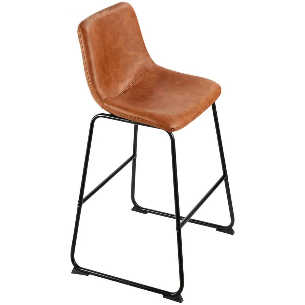 VEVOR Bar Stool Set of 4, 26 inch Counter Height Stools, Modern PU Leather Counter Barstool with Backrest, Metal Legs, Easy Assembly Armless Bar Chair, Island Barstool for Kitchen, Dining Room, Brown