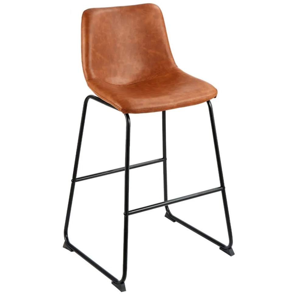 VEVOR Bar Stool Set of 4, 26 inch Counter Height Stools, Modern PU Leather Counter Barstool with Backrest, Metal Legs, Easy Assembly Armless Bar Chair, Island Barstool for Kitchen, Dining Room, Brown