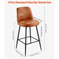 VEVOR Bar Stool Set of 3, 27 inch Counter Height Swivel Stools, Modern PU Leather Counter Barstool with Backrest and Metal Legs, Armless Bar Chair, Island Barstool for Kitchen, Dining Room, Brown